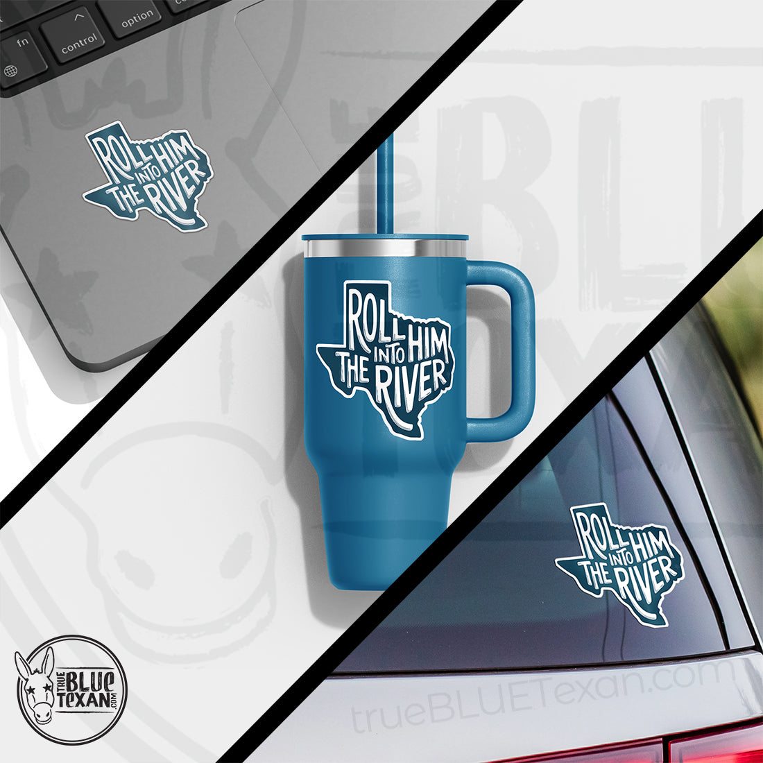 Roll Him in the River (Blue & White Version) - 4" & 2" Decal Set