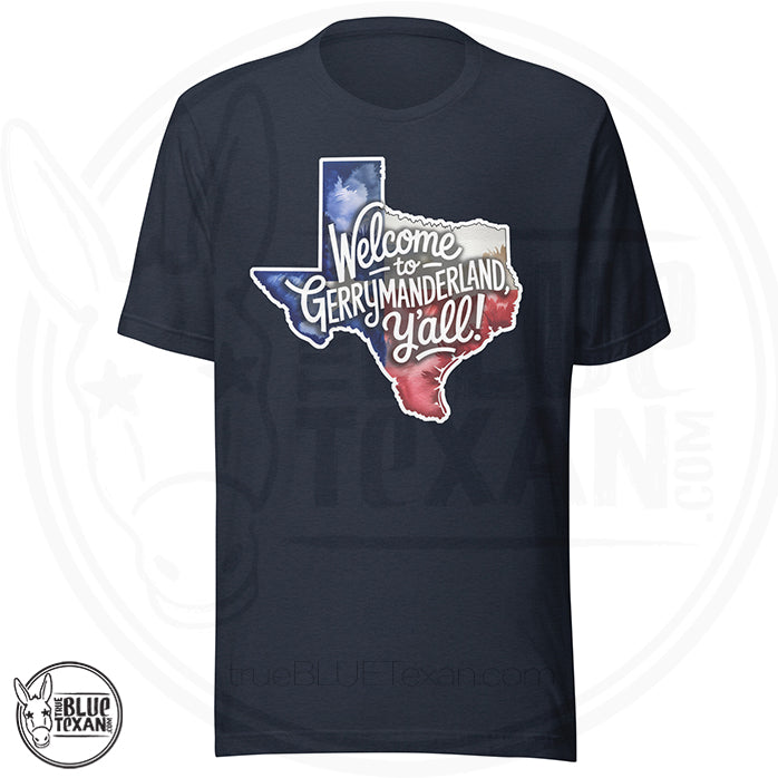 Heather Navy t-shirt with Texas graphic and 'Welcome to Gerrymanderland Y'all' Premium Tee Shirt TShirt