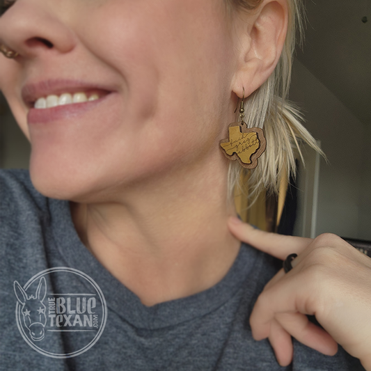 Low Key Fuck Greg Abbott Handmade Dangle Earrings | Repurposed Basswood & Thin Raw Walnut