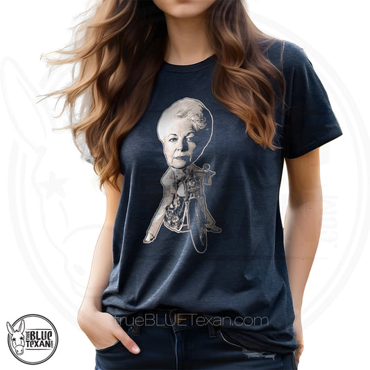 Ann Richards classic riding her Harley Bobblehead Version Unisex Premium TShirt
