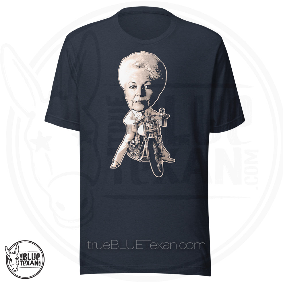 Ann Richards classic riding her Harley Bobblehead Version Unisex Premium TShirt Navy