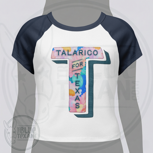 Talarico for Texas | Faux Floral Applique | Juniors Babydoll Raglan