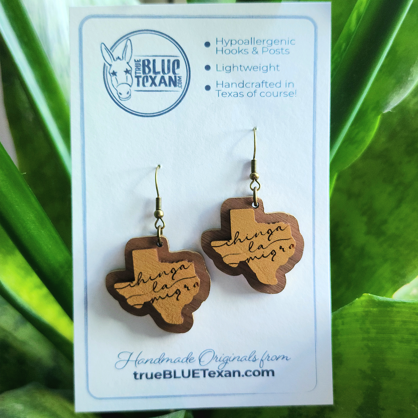 Chinga la Migra Handmade Dangle Earrings | Walnut & Basswood