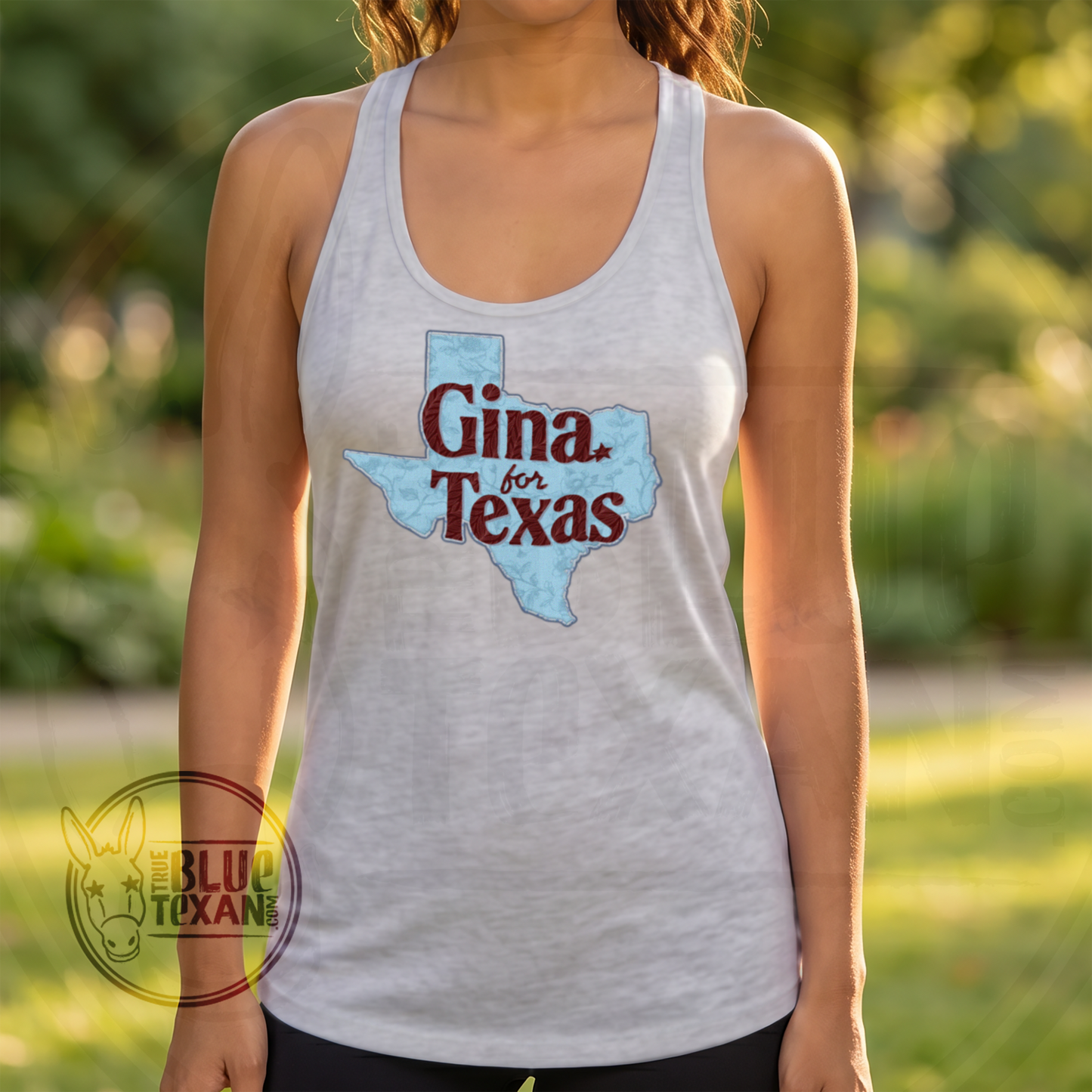Gina for Texas Faux Fabric Floral Logo | Women’s Fitted Racerback Tank Top