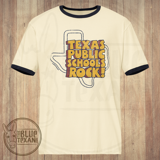 Texas Public Schools Rock Outlines Vintage Style | Unisex Ringer Shirt