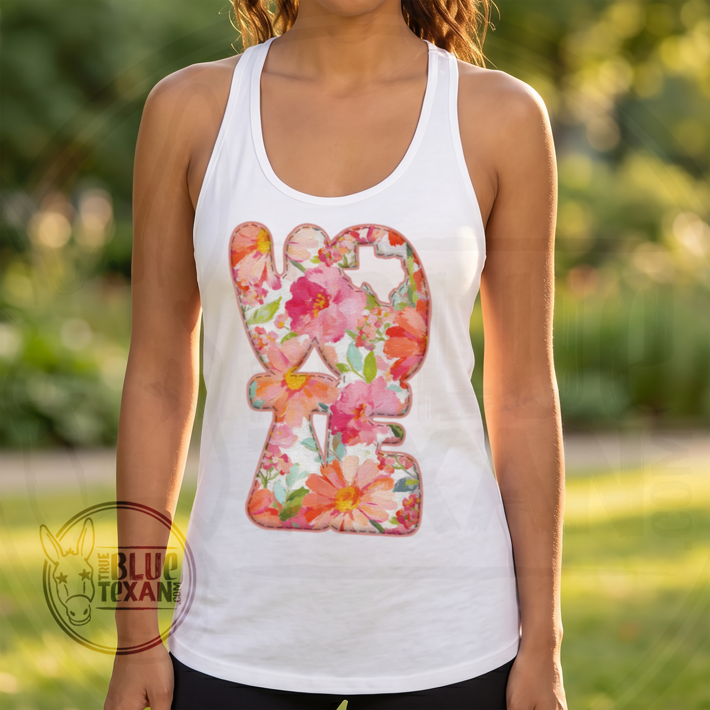 VOTE Texas Stacked | Bright Floral | Women’s Fitted Racerback Tank Top