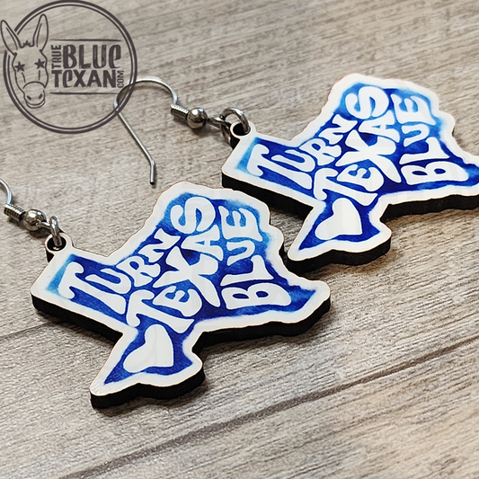 Turn Texas Blue Handmade Sublimated Wooden Earrings