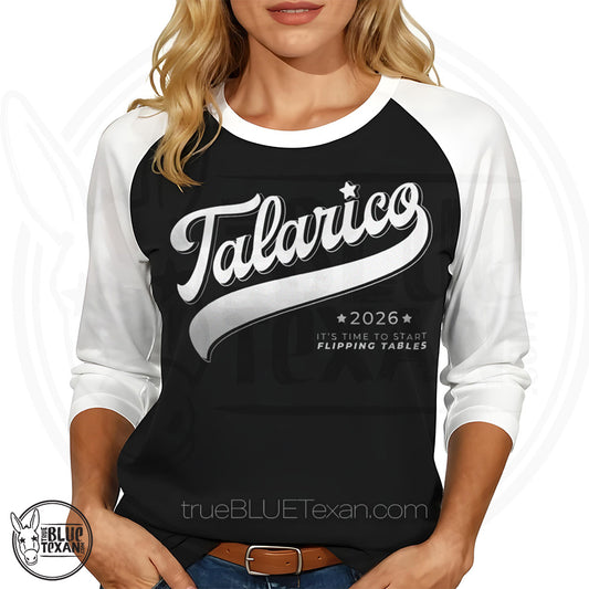 Talarico 2026 Flipping Tables Baseball Design  |  3/4 Sleeve Unisex Raglan Shirt