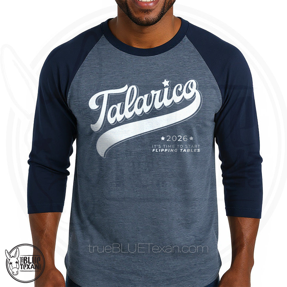 Talarico 2026 Flipping Tables Baseball Design  |  3/4 Sleeve Unisex Raglan Shirt