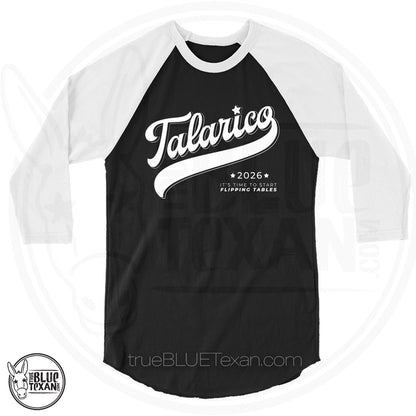 Talarico 2026 Flipping Tables Baseball Design  |  3/4 Sleeve Unisex Raglan Shirt