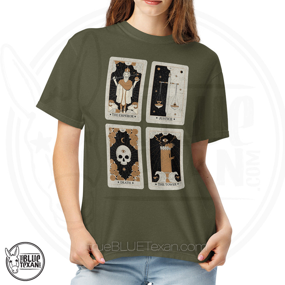 Tarot Card Set  | Emperor Justice Death Tower |Comfort Colors Unisex Tee in 3 Colors