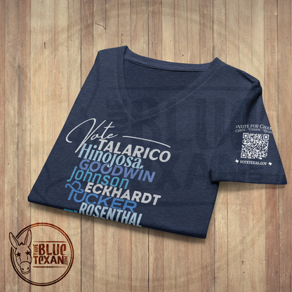 Texas Democratic Slate w/ QR Code on Sleeve | Women’s Relaxed VNeck Tee