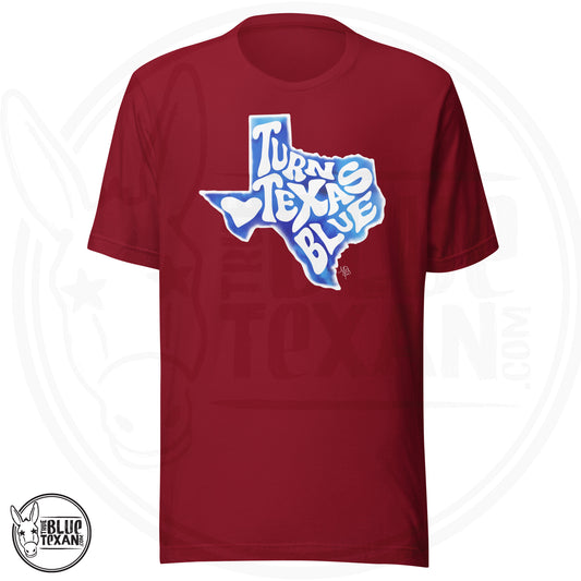 Turn Texas Blue Hand Drawn Texas Hippy Tie Dye Premium Tee in red