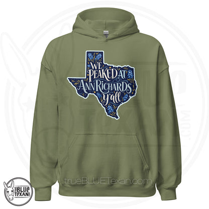 We Peaked at Ann Richards Y'all Unisex Hoodie in green