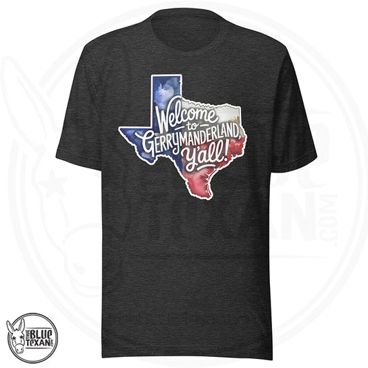 Heather Navy t-shirt with Texas  graphic and 'Welcome to Gerrymanderland Y'all' Premium Tee Shirt TShirt