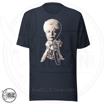Ann Richards classic riding her Harley Bobblehead Version Unisex Premium TShirt Navy