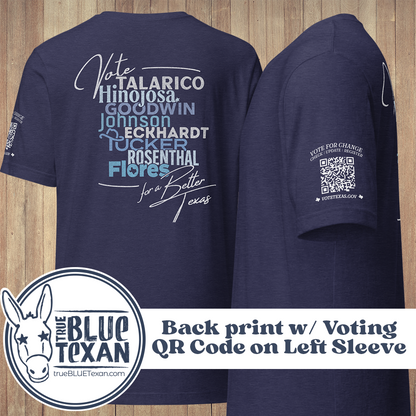 Texas Democratic Slate (Back Print) w Voting QR code on sleeve | Unisex Premium T-Shirt