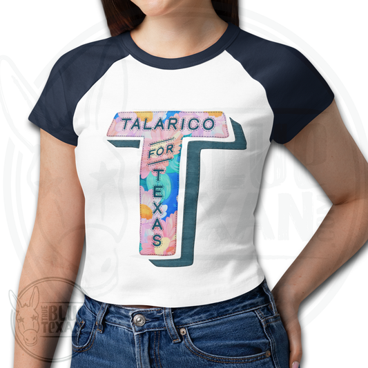 Talarico for Texas | Faux Floral Applique |  Juniors Babydoll Raglan
