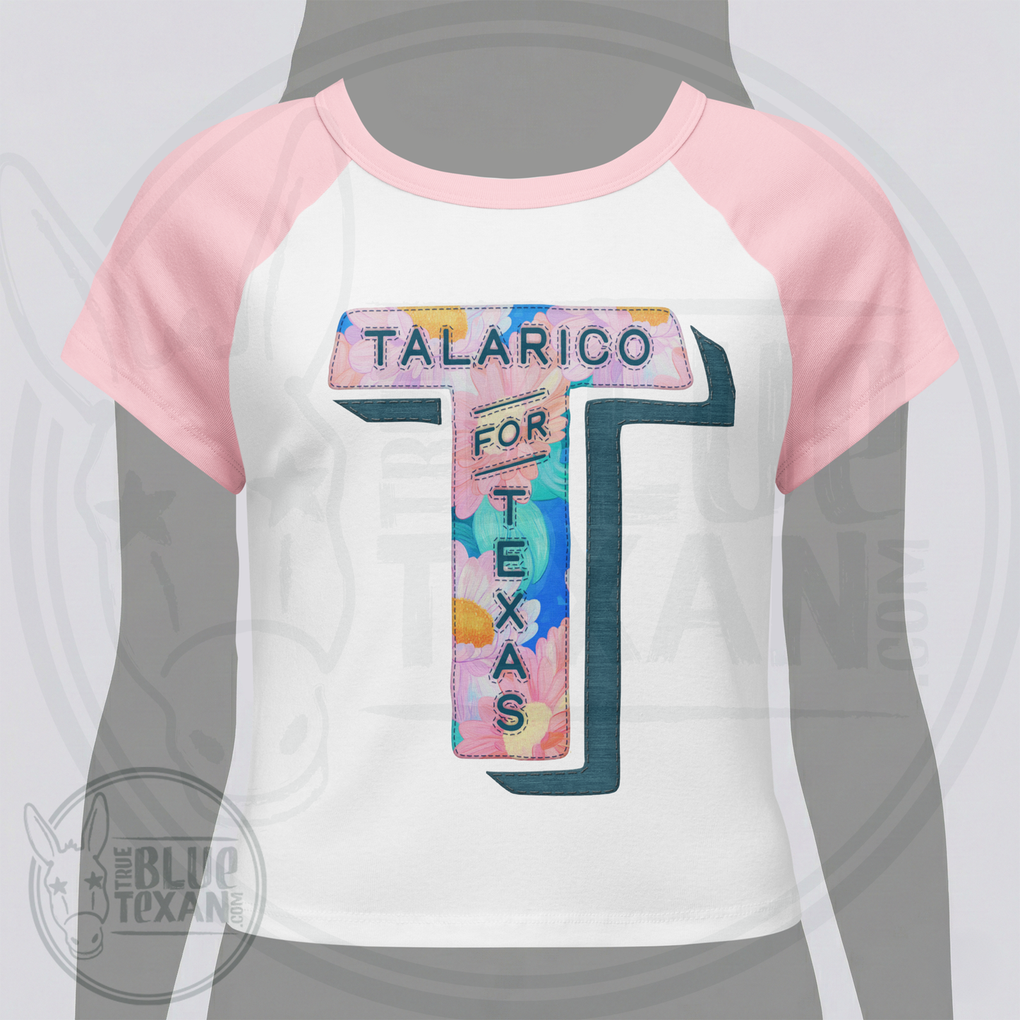 Talarico for Texas | Faux Floral Applique |  Juniors Babydoll Raglan