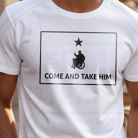 'Come and Take Him' graphic with Greg Abbott and a star satire premium unisex tshirt