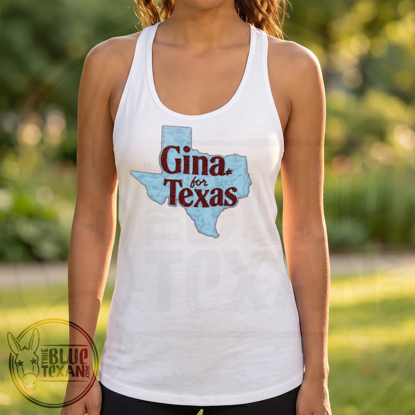 Gina for Texas Faux Fabric Floral Logo | Women’s Fitted Racerback Tank Top