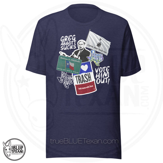 Heather Navy blue t-shirt with original design of Greg Abbott Sucks Vote Him Out" Premium Tee