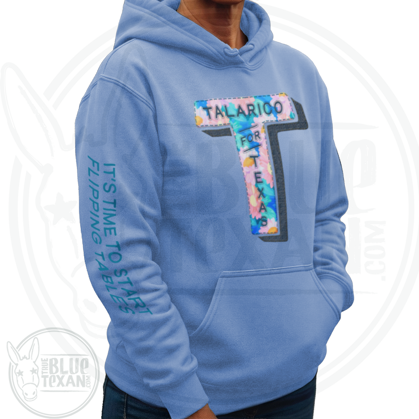 Talarico for Texas w/ Arm Quote | Faux Floral Applique | Unisex Hoodie