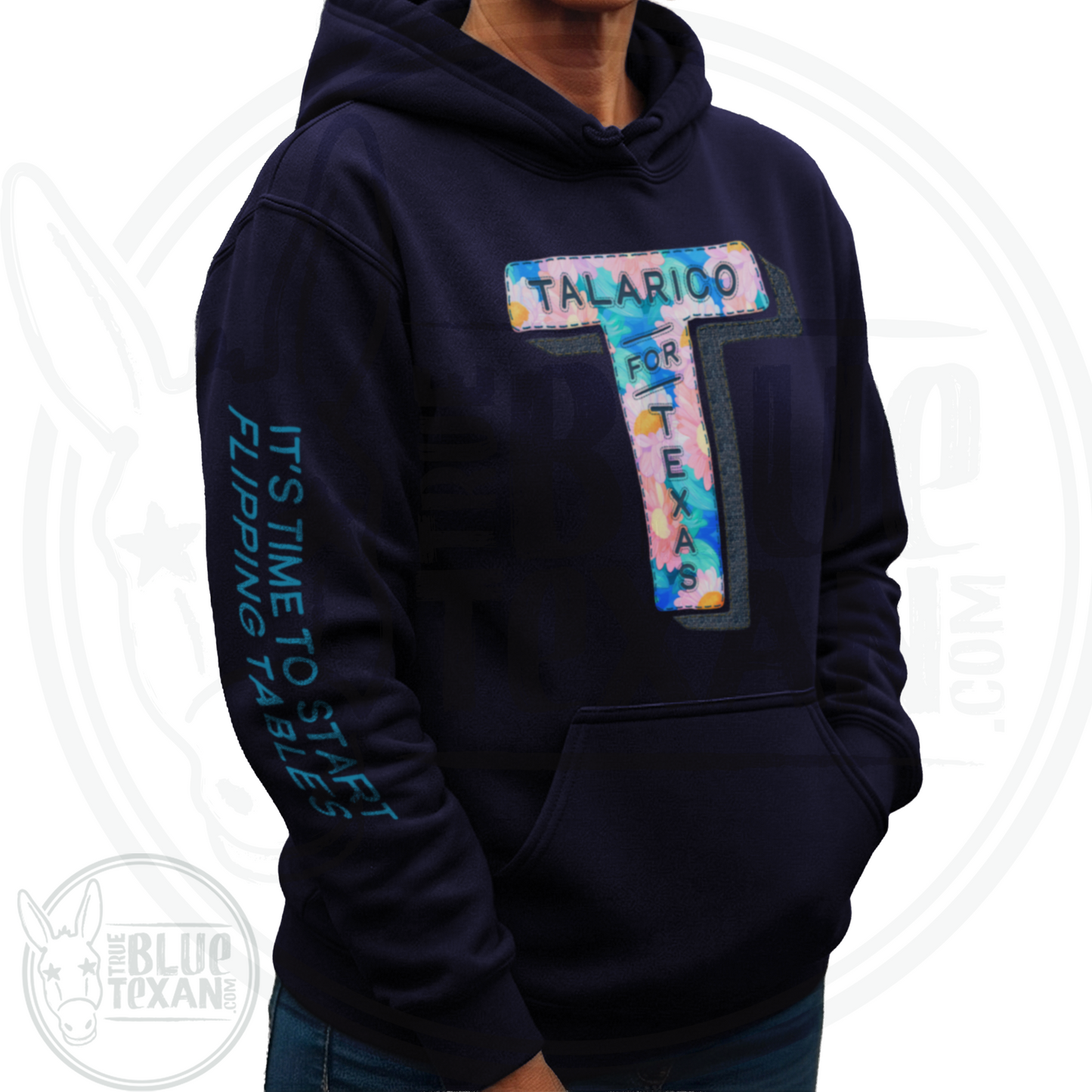 Talarico for Texas w/ Arm Quote | Faux Floral Applique | Unisex Hoodie