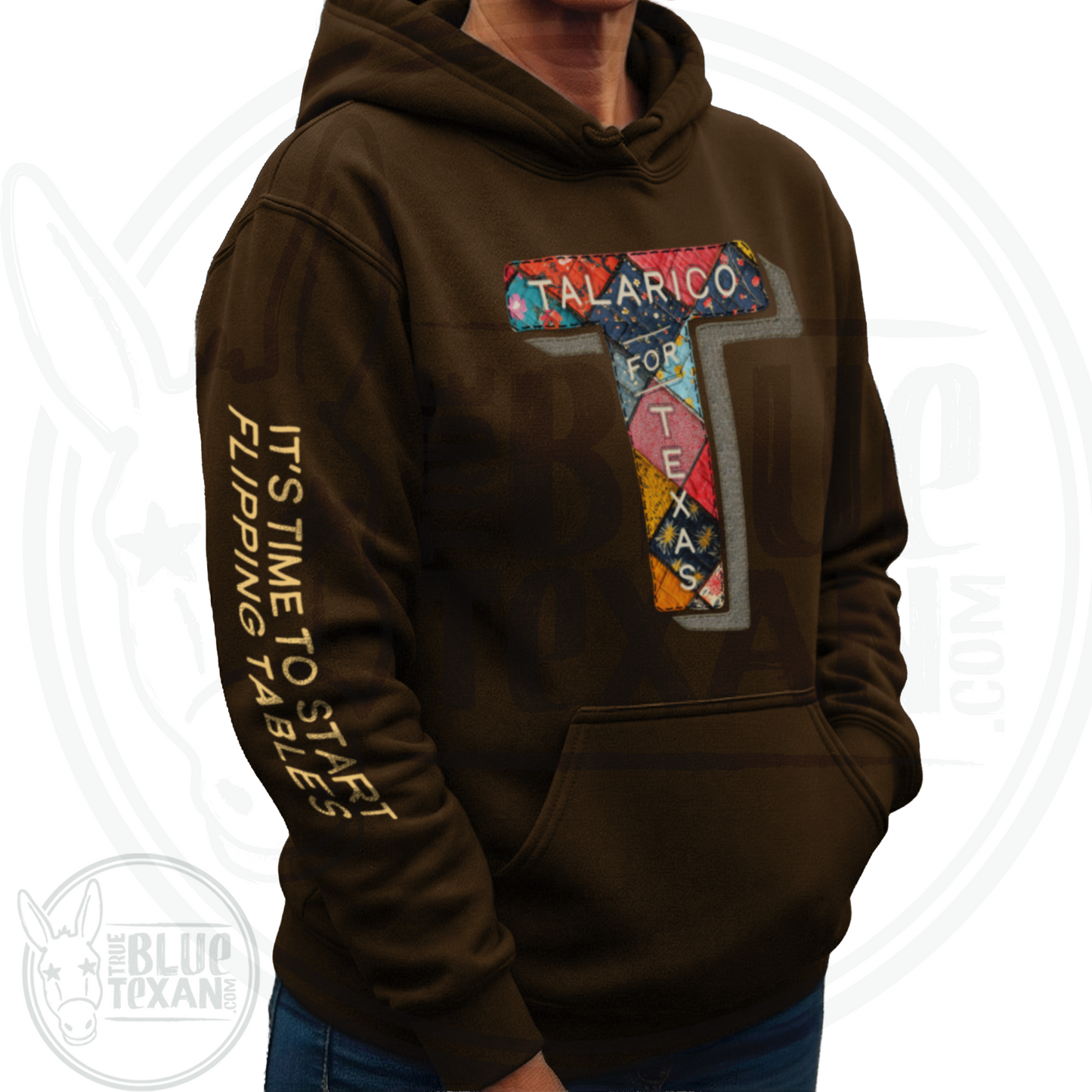 Talarico for Texas w/ Arm Quote | Faux Quilted Applique | Unisex Hoodie