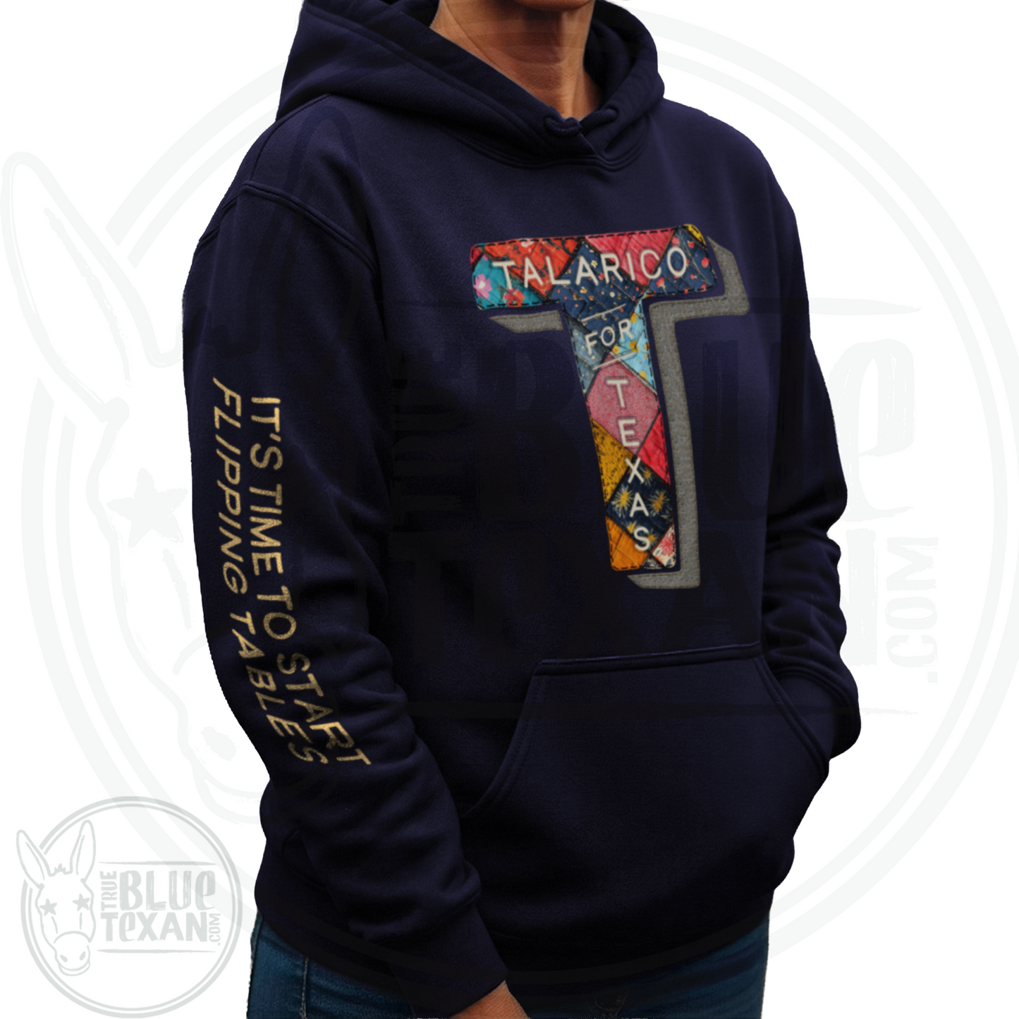 Talarico for Texas w/ Arm Quote | Faux Quilted Applique | Unisex Hoodie