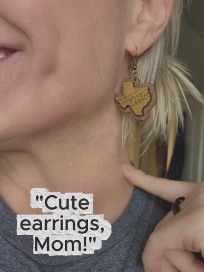 Low Key Fuck Greg Abbott Handmade Dangle Earrings |  Repurposed Basswood & Thin Raw Walnut