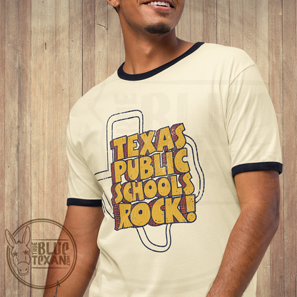 Texas Public Schools Rock Outlines Vintage Style | Unisex Ringer Shirt