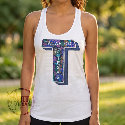 Talarico for Texas Faux Embroidery | Purple TX | Women’s Fitted Racerback Tank Top