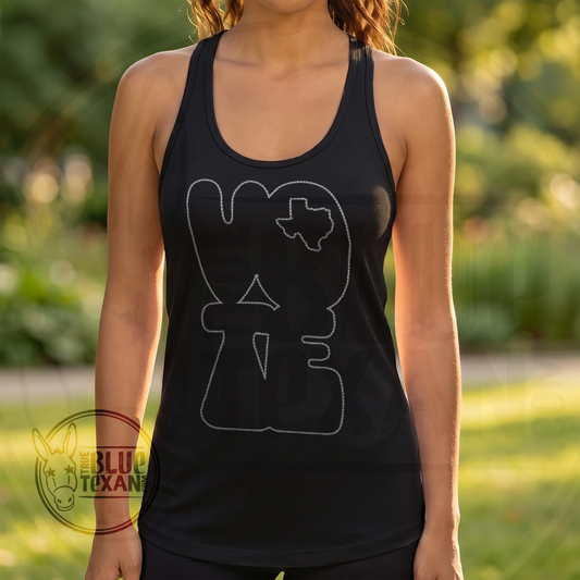VOTE Texas Minimalist Faux Chain Embroidery | Women’s Fitted Racerback Tank Top
