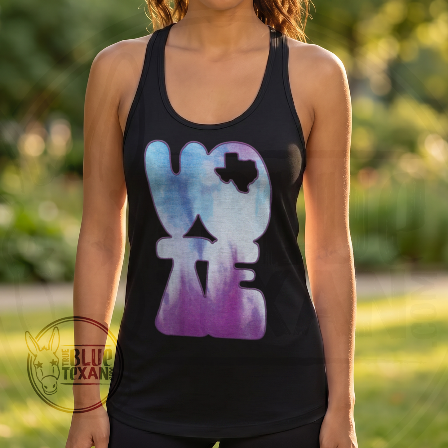 VOTE Texas Stacked | Tie Dye | Women’s Fitted Racerback Tank Top