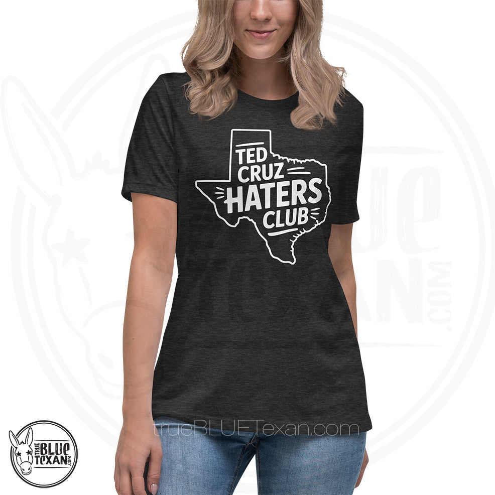 Premium women's fit Heather gray t-shirt with Texas outline and 'Ted Cruz Haters Club' Tee Shirt