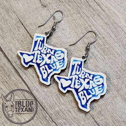 Turn Texas Blue Handmade Sublimated Wooden Earrings
