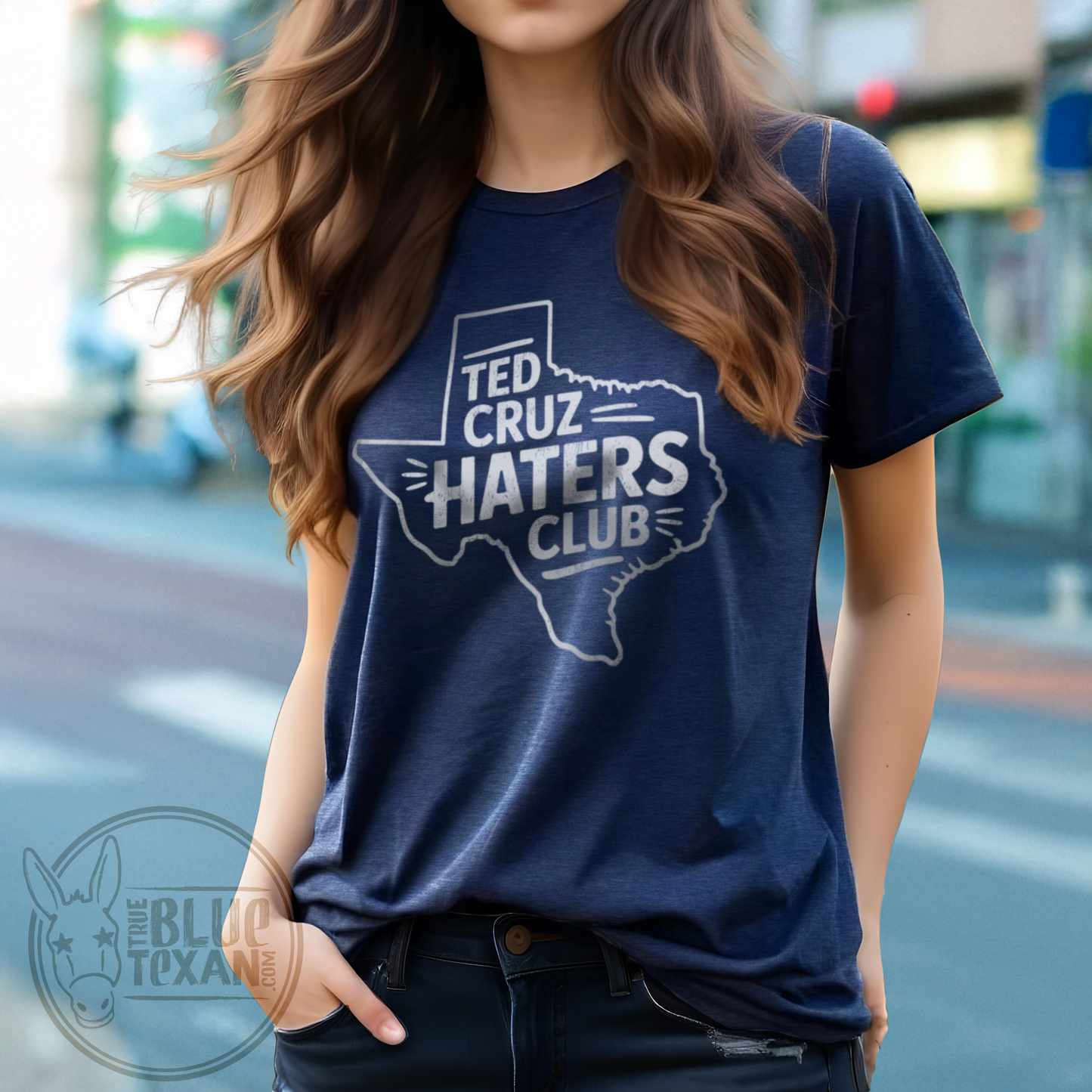 Premium Heather Navy blue t-shirt with Texas outline and 'Ted Cruz Haters Club' Tee Shirt