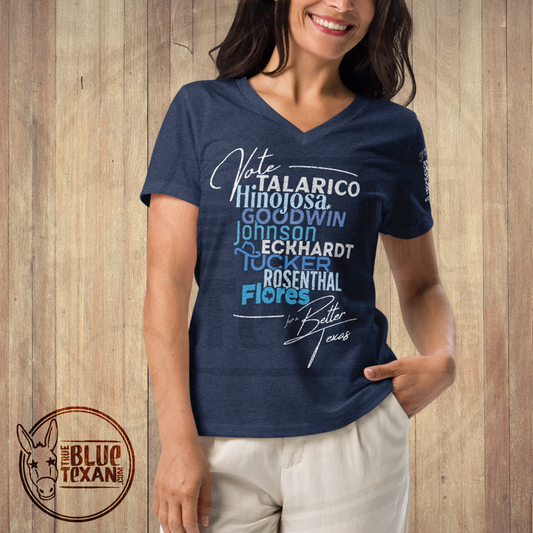 Texas Democratic Slate w/ QR Code on Sleeve | Women’s Relaxed VNeck Tee