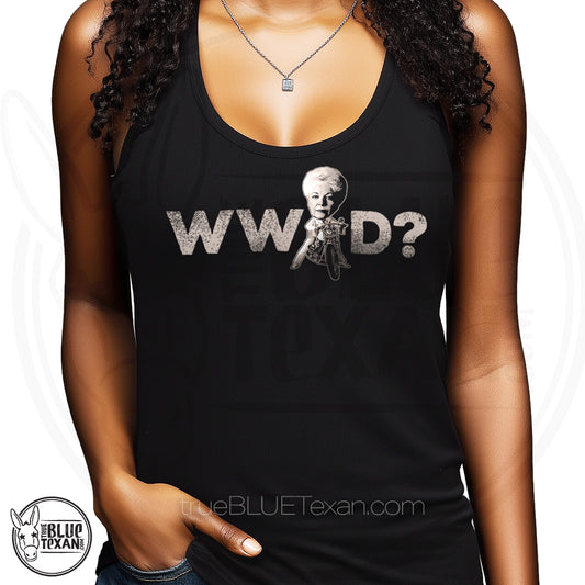 WWAD? What would Ann Richards Do? Women's Racerback Tank Top in Black